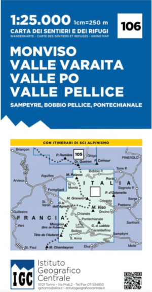 Wandelkaart 106 Monviso, Valle Varaita & Valle Po - IGC