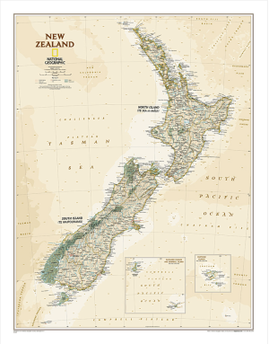 Plano Antieke Wandkaart Nieuw-Zeeland 60 x 77 cm - Nat Geo