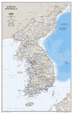 Plano Wandkaart Korea North & South 59 x 61 cm - Nat Geo