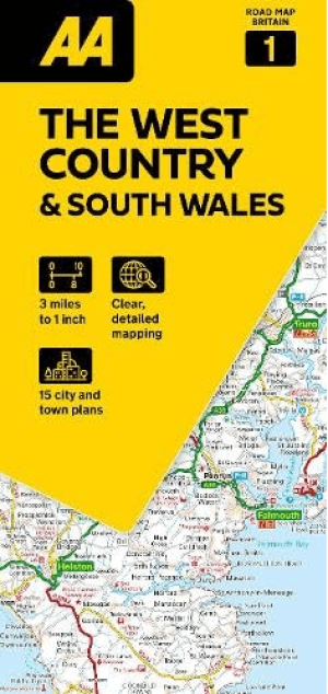 Landkaart Wegenkaart 01 West Country & Wales Zuid - AA Road Maps