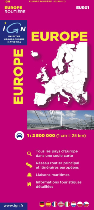 Landkaart Wegenkaart R01 Europa - IGN