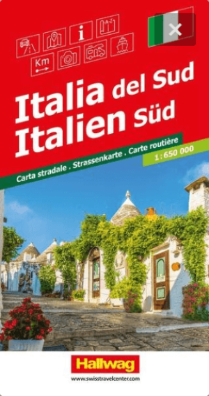 Landkaart Wegenkaart Road Map Italië Zuid - Hallwag