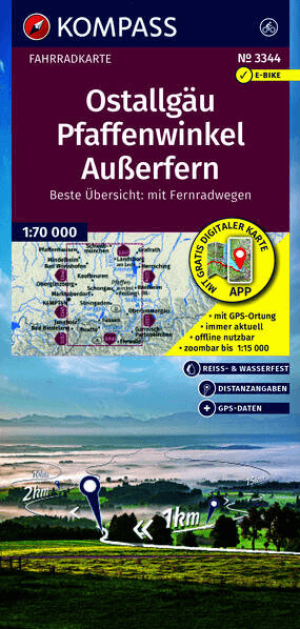 Fietskaart F3344 Ostallgäu, Pfaffenwinkel & Ausserfern - Kompass