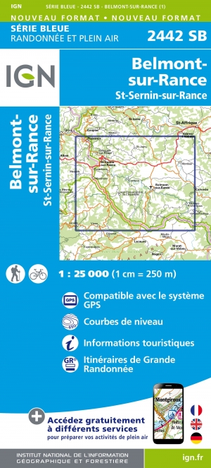 Wandelkaart 2442 SB Belmont-sur-Rance & St-Sernin-sur-Rance