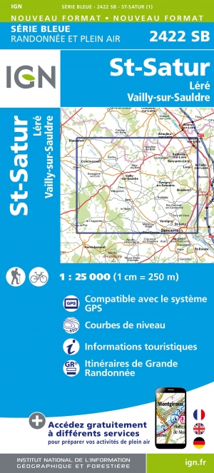 Wandelkaart 2422 SB St-Satur- Léré & Vailly-sur-Sauldre - IGN