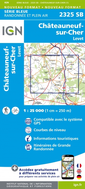 Wandelkaart 2325 SB Châteuneuf-sur-Cher & Levet - IGN