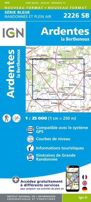 Wandelkaart 2226 SB Ardentes & La Berthenoux - IGN