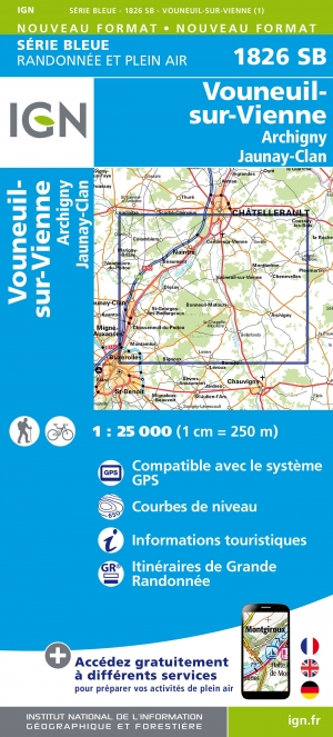 Wandelkaart 1825 SB Châtellerault & Descartes - IGN