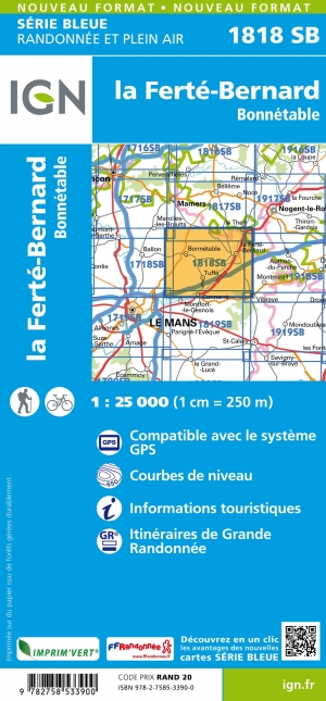 Wandelkaart 1818 SB La Ferté-Bernard & Bonnétable - IGN