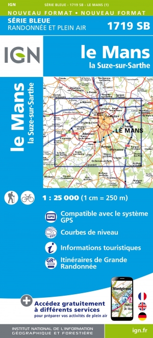 Wandelkaart 1719 SB Le Mans & La Suze-sur-Sarthe - IGN