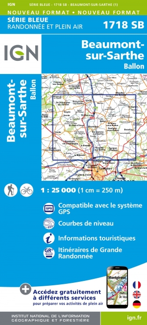 Wandelkaart 1718 E Beaumont-sur-Sarthe & Ballon - IGN
