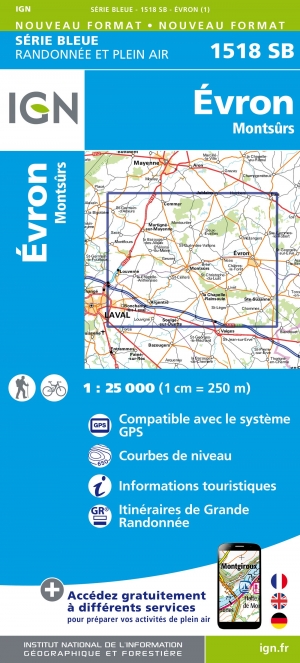 Wandelkaart 1518 SB Evron & Montsûrs - IGN