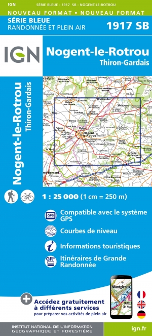 Wandelkaart 1917 SB Nogent-le-Rotrou & Thiron-Gardais - IGN