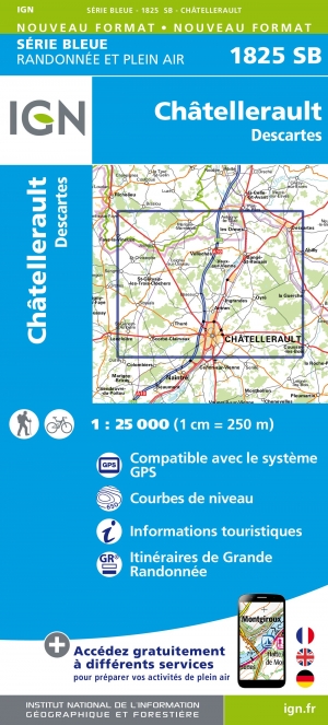 Wandelkaart 1825 SB Châtellerault & Descartes - IGN