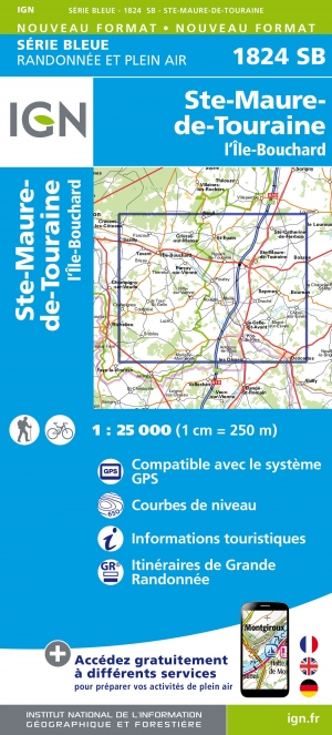 Wandelkaart 1824 SB Ste-Maure-de-Touraine & L'Ile-Bouchard IGN