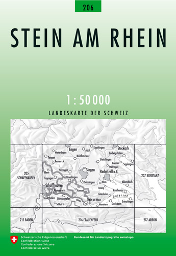 Wandelkaart 206 - Stein am Rhein Schaffhausen- Swisstopo