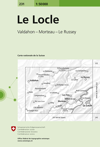 Wandelkaart 231 Le Locle Neuchâtel - Swisstopo