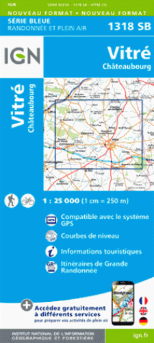 Wandelkaart 1318 SB Vitré & Châteaubourg - IGN