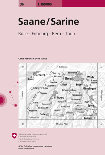 Fietskaart 36 - Saane- Sarine & Fribourg - Swisstopo 