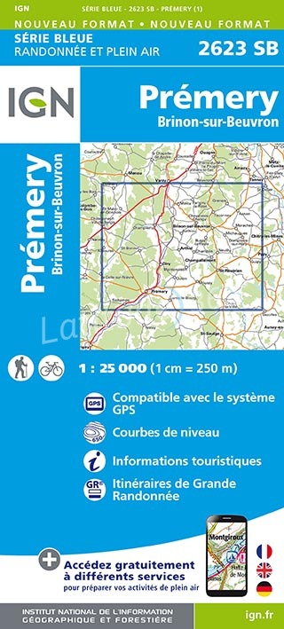 Wandelkaart 2623 SB Prémery & Brinon-sur-Beuvron - IGN