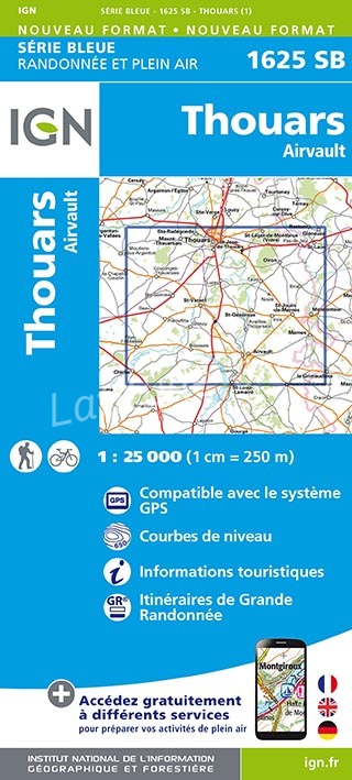 Wandelkaart 1625 SB Thouars & Airvault - IGN