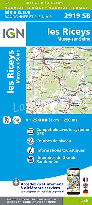 Wandelkaart 2919 SB Les Riceys &  Mussy-sur-Seine - IGN