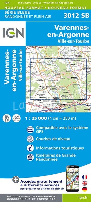 Wandelkaart 3012 SB Varennes-en-Argonne & Ville-sur-Tourbe