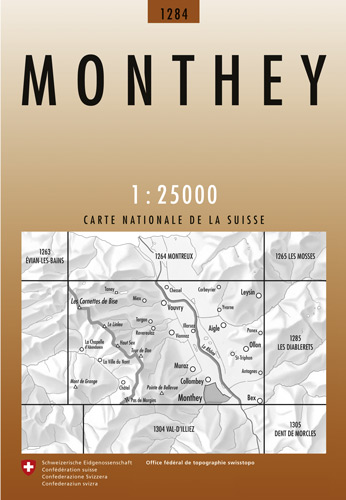 Wandelkaart 1284 - Monthey Wallis Zwitserland - Swisstopo
