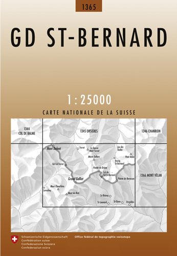 Wandelkaart 1365 Grand St-Bernard Wallis - Swisstopo
