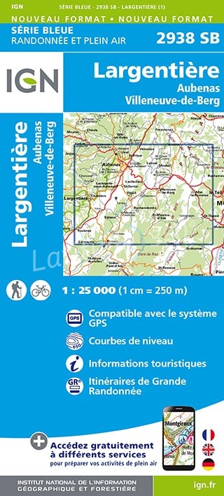 Wandelkaart 2938 SB Largentière & Aubenas - IGN