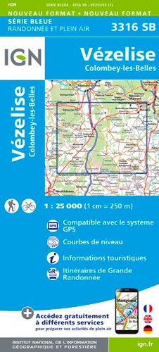 Wandelkaart 3316 SB Vézelise & Colombey-les-Belles - IGN