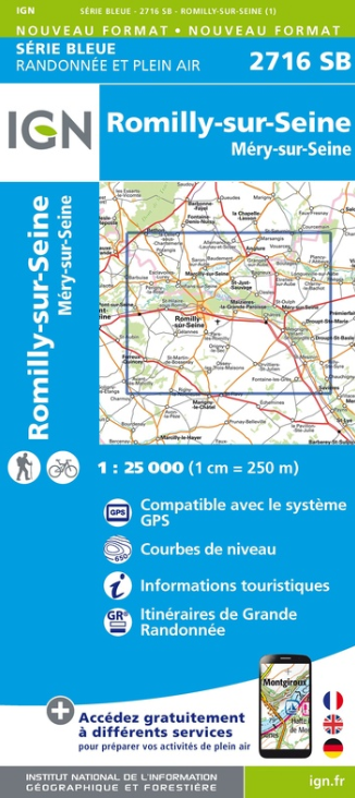 Wandelkaart 2716 SB Romilly-sur-Seine & Merry-sur-Seine - IGN