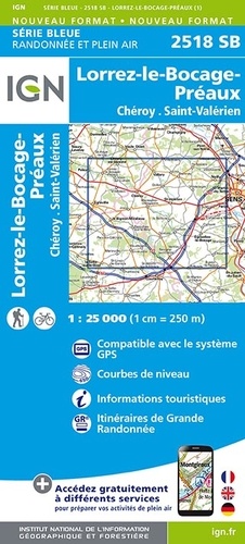 Wandelkaart 2518 SB Lorrez-le-Bocage-Préaux & Chéroy - IGN