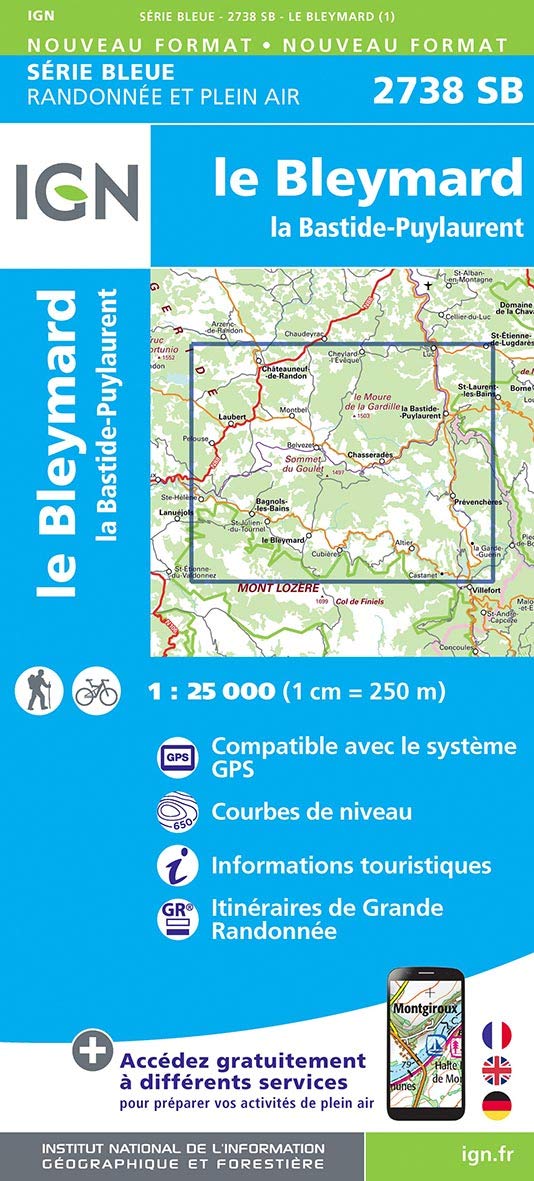 Wandelkaart 2738 SB Le Bleymard & Bastide-Puylaurent - IGN