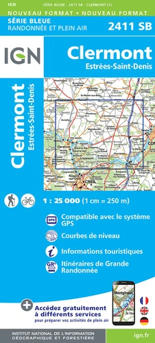 Wandelkaart 2411 SB Clermont & Estrées-Saint-Denis - IGN
