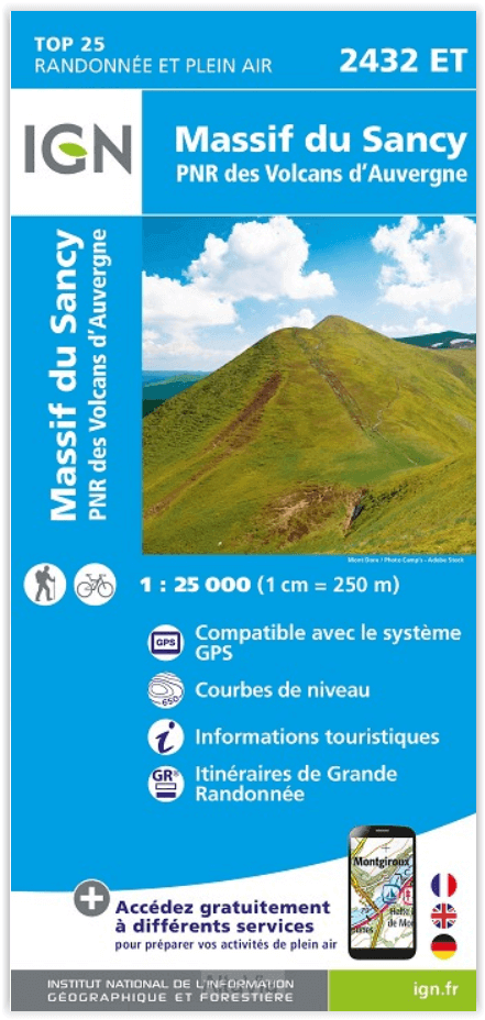 Wandelkaart 2432 ET Massif du Sancy PNR des Volcans d'Auvergne