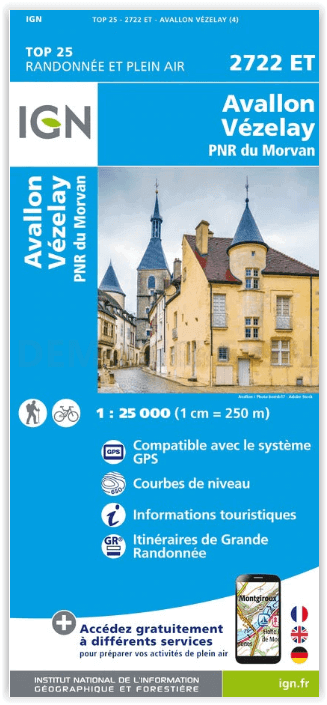Wandelkaart 2722 ET Avallon- Vézelay & PNR du Morvan - IGN