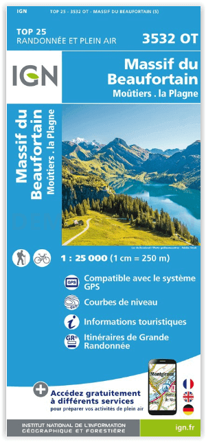 Wandelkaart 3532 OT Massif du Beaufortin & Moûtiers - IGN
