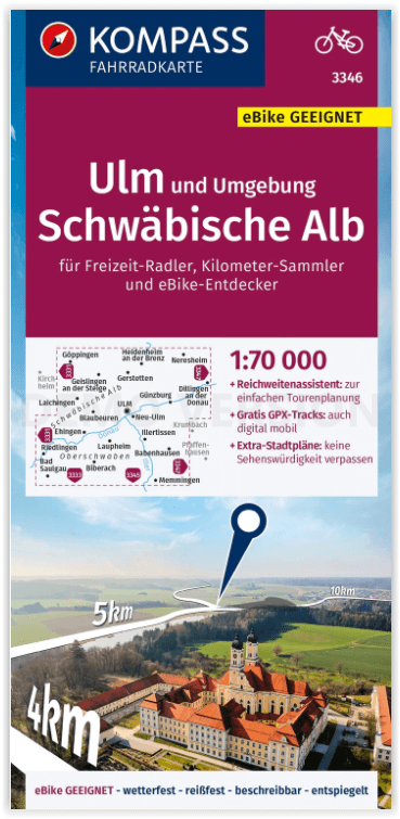 Fietskaart 3346 Ulm & Umgebung & Schwäbische Alb - Kompass