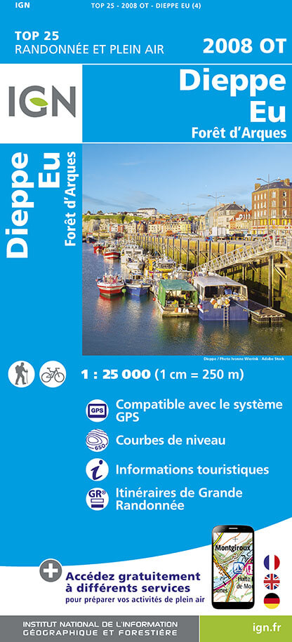 Wandelkaart 2008 OT Dieppe- Eu & Forêt d'Arques - IGN