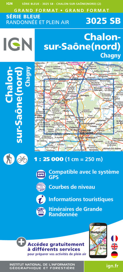 Wandelkaart 3025 SB Chalon-sur-Saône (Nord) - Chagny - IGN