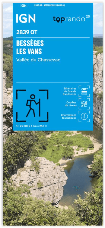 Wandelkaart 2839 OT Bessèges Les Vans & Vallée du Chassezac - IGN