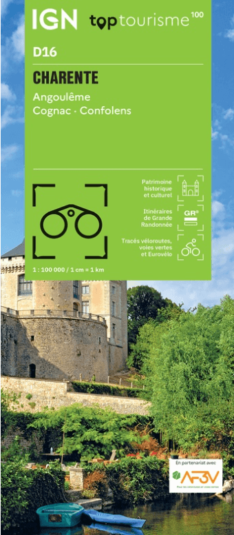 Wandelkaart Fietskaart TOP100 D16 Charente, Angoulême, Cognac - IGN