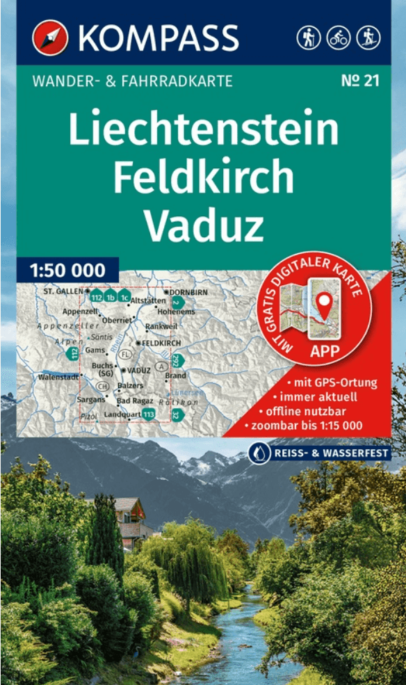 Wandelkaart 21 Liechtenstein, Feldkirch & Vaduz - Kompass