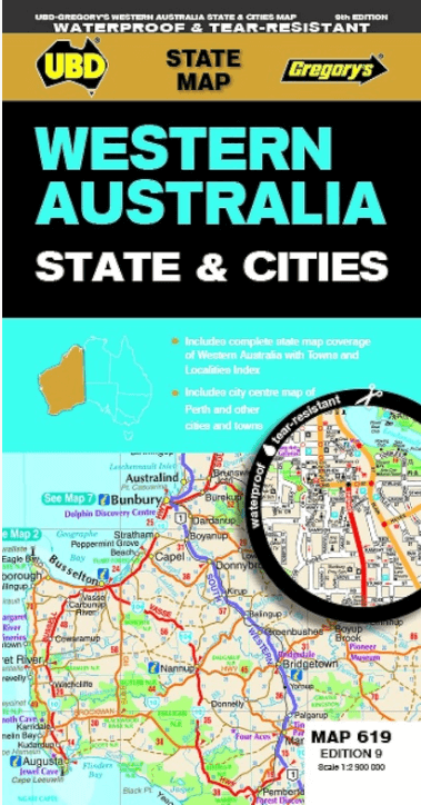 Landkaart Wegenkaart 619 Western Australia State & Cities - UBD