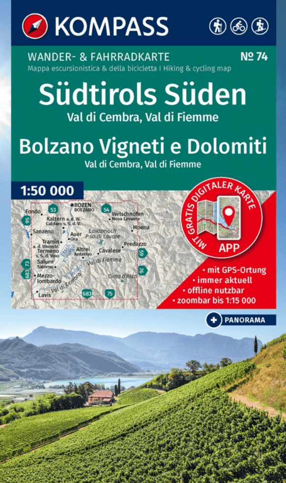 Wandelkaart 74 Südtirols Süden - Bolzano Vigneti e Dolomiti