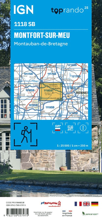 Wandelkaart 1118 SB Montfort-sur-Meu & Montauban-de-Bretagne- IGN