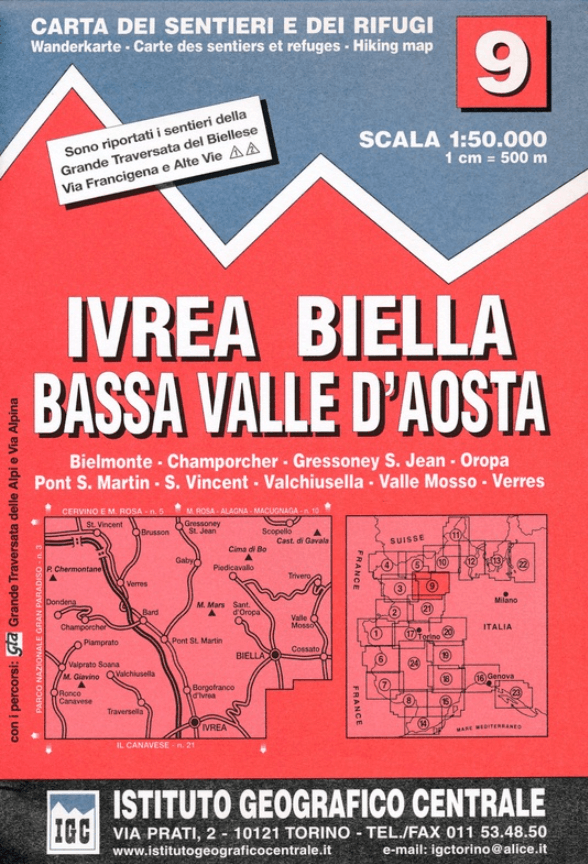 Wandelkaart 09 Ivrea, Biella e Bassa Valle d'Aosta - CGI