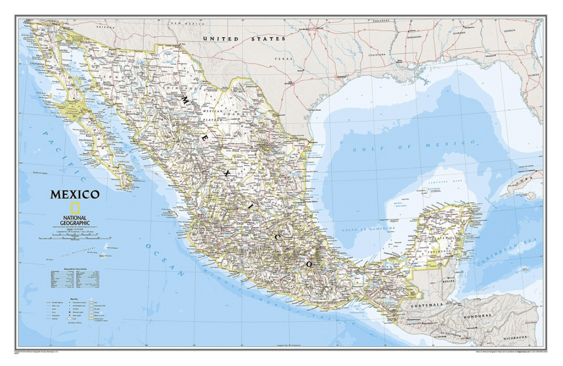 Plano Wandkaart Mexico 88 x 57 cm - Nat Geo