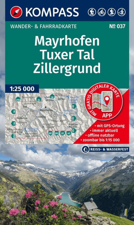 Wandelkaart 037 Mayrhofen, Tuxer Tal & Zillergrund - Kompass